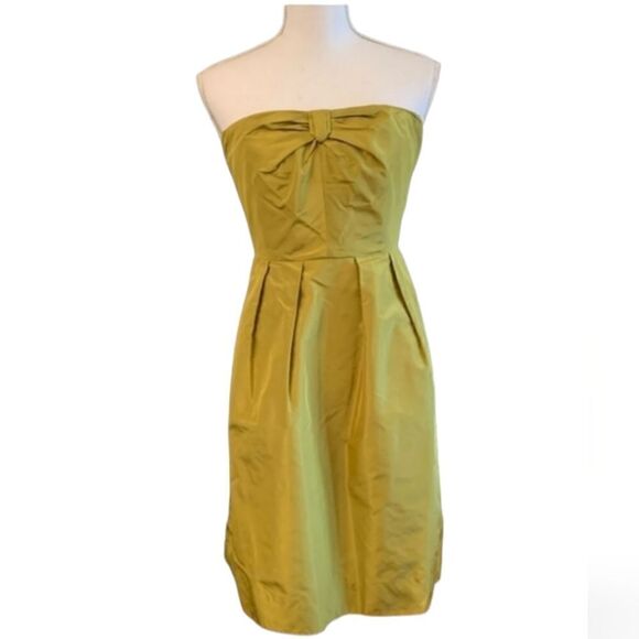 J. Crew Womens Strapless Green Dress  100% Silk Size 12  Formal Prom - Picture 1 of 9